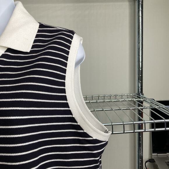Talbots Women's Black White Striped Sleeveless Polo Shirt Size XL Preppy Tennis - Picture 8 of 10